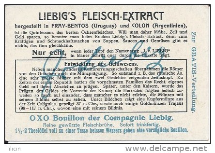 Tradecard KK000002 - Liebig's Fleisch-Extract (Entwicklung des Geldwesens) 10.8 x 7.3 cm Litographie (6 cards set)