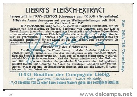 Tradecard KK000002 - Liebig's Fleisch-Extract (Entwicklung des Geldwesens) 10.8 x 7.3 cm Litographie (6 cards set)