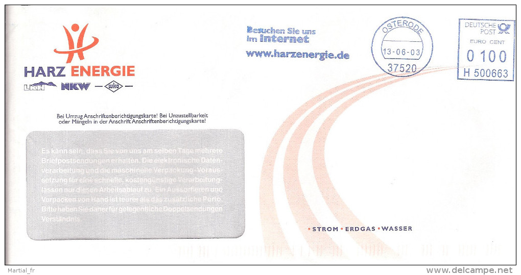 EMA GAZ GAS ENERGIE ENERGY ERDGAS ALLEMAGNE DEUTSCHLAND INTERNET HARZENERGIE OSTERODE 37520 2003 STROM ELECTRICITE EAU - Gas