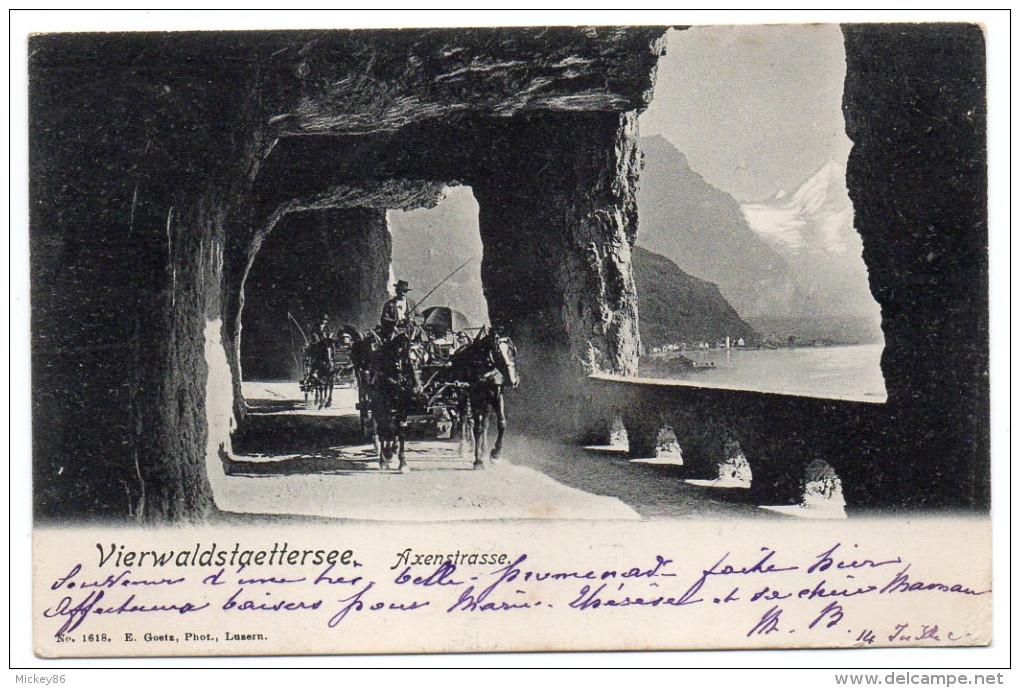 Suisse--INGENBOHL--Brunnen--1904--Vierwaldstaettersee--Axenstrasse (animée,attelage) N°1618 éd Goetz--cachet BRUNNEN - Ingenbohl