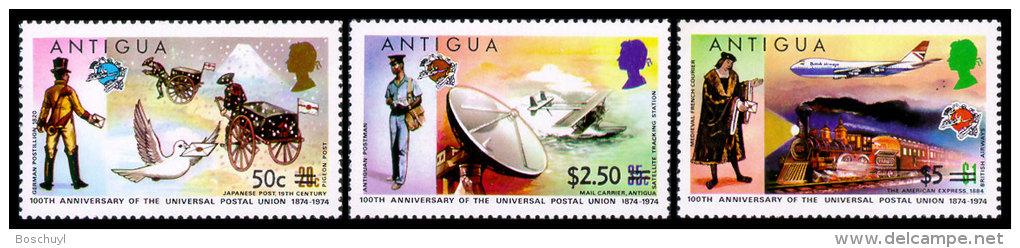 Antigua, 1974, Centenary Of The UPU, United Nations, MNH Overprinted Revalued, Michel 355-357 - UPU (Union Postale Universelle)