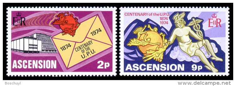 Ascension, 1974, Centenary Of The UPU, 1974, Michel #179-80, Scott #179-80, MNH, Perforated Set - UPU (Unión Postal Universal)