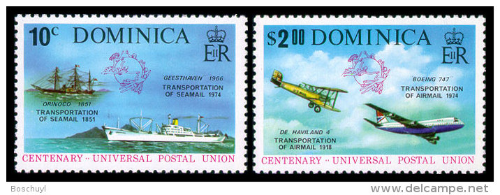 Dominica, 1974, Centenary Of The UPU, 1974, Michel #417-8, Scott #418-9, MNH, Perforated Set - UPU (Union Postale Universelle)