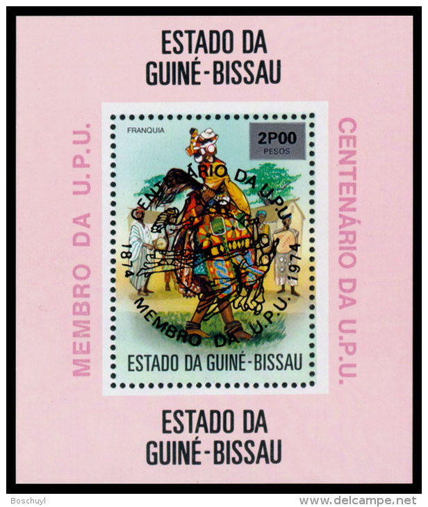 Guinea Bissau, 1976, Centenary Of The UPU, 1974, Michel #Block 12aA-7aA, Scott #362Fa Black Overprint, MNH, Perforate... - UPU (Unione Postale Universale)