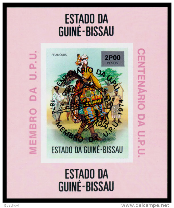 Guinea Bissau, 1976, Centenary Of The UPU, 1974, Michel #Block 12bA-7bA, Scott #362Fa Red Overprint, MNH, Perforated ... - WPV (Weltpostverein)