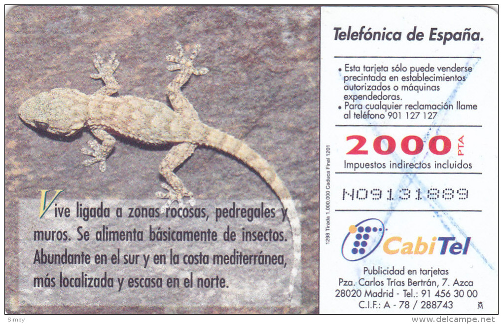 SPAIN   Phonecard With Chip  Reptile, Lizard - Krokodillen En Alligators