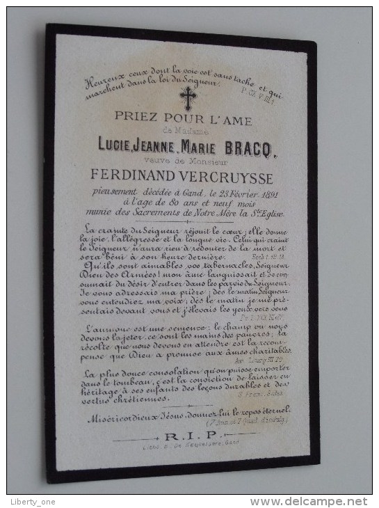 DP BRACQ Lucie ( Vercruysse ) Décédé A Gand 23 Fev 1891 A L'age De 80 Ans ( Zie Foto´s Voor Details ) ! - Religion & Esotérisme