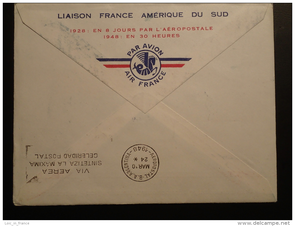 Lettre Premier Vol First Flight Cover 20 Ans Aeropostale Paris Buenos Aires Air France 1948 - Premiers Vols