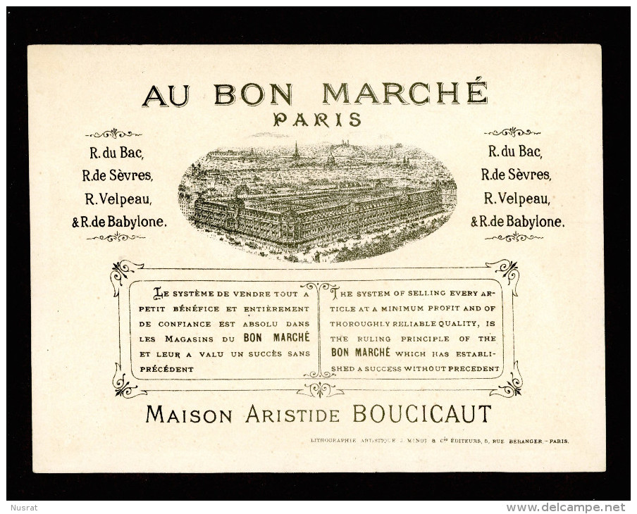 Au Bon Marché,  Chromo Grand Format Lith. J. Minot MI12, Enfants, Les Pêcheurs, Scènes Champêtres - Au Bon Marché