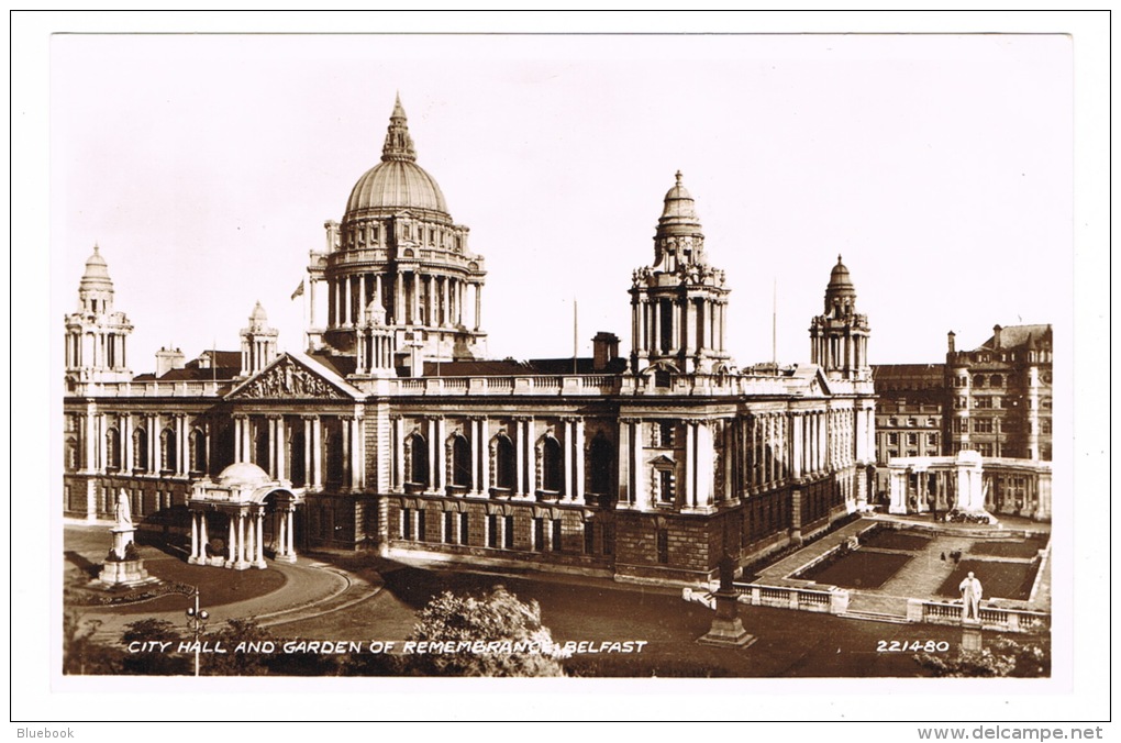 RB 1050 - Real Photo Postcard - City Hall &amp; Garden Of Rememberance - Belfast Ireland - Antrim