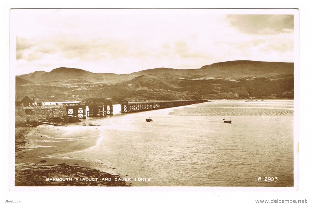RB 1050 - Real Photo Postcard - Barmouth Railway Viaduct &amp; Cader Idris - Merionethshire Wales - Merionethshire