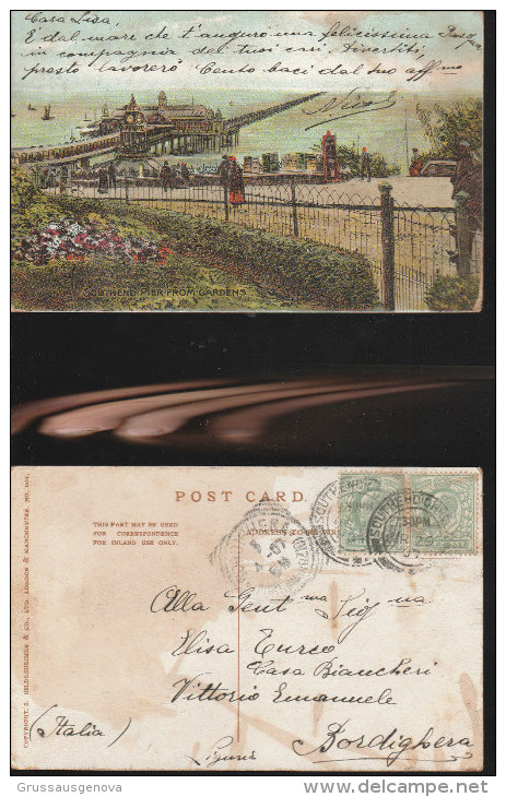 1448) Essex Southend Westcliff & Leigh PIER FROM GARDENS VIAGGIATA 1907 MACCHIETTE - Southend, Westcliff & Leigh