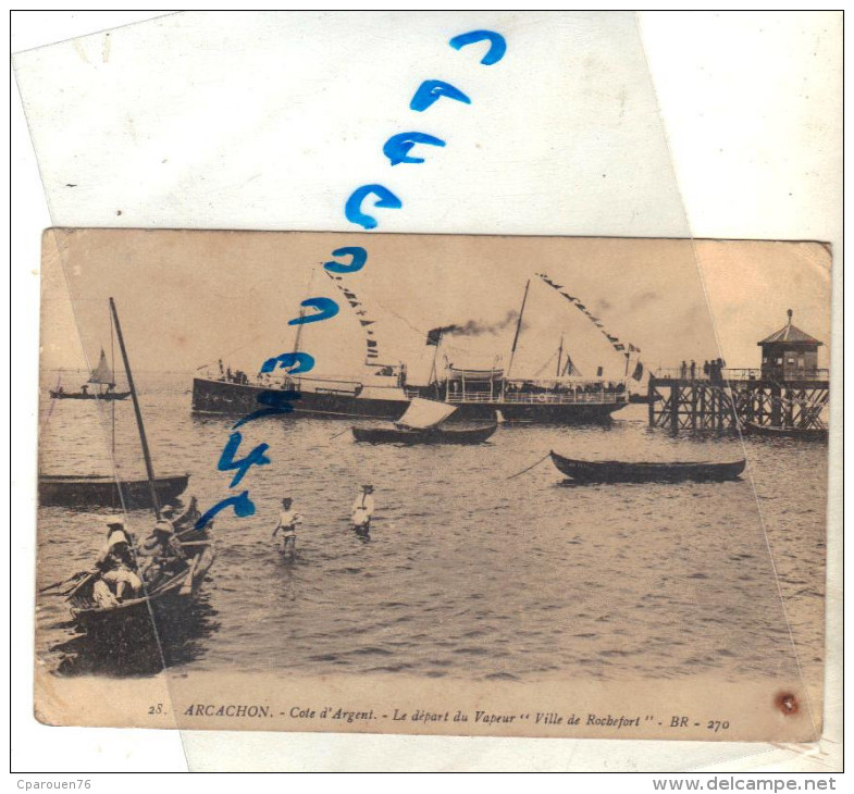 CPA ARCACHON  DEPART DU " Ville De Rochefort " BATEAU IDENTIFIE J.F Humarau Et Cie Bordeaux 1895 Ayr UK - Steamers