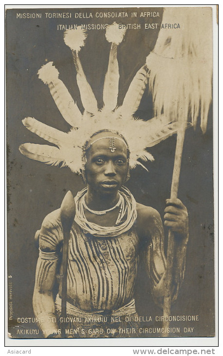 Mombasa BEA Stamped Uganda Akikuyu Young Men's Garb On Their Circumcision Day Feather Tattoo Tatouage - Kenya