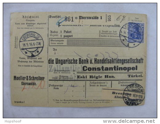 Paketkarte Germany Deutschland Zollamtlich Geprüft Eberswalde Dresden 1916 - Andere & Zonder Classificatie