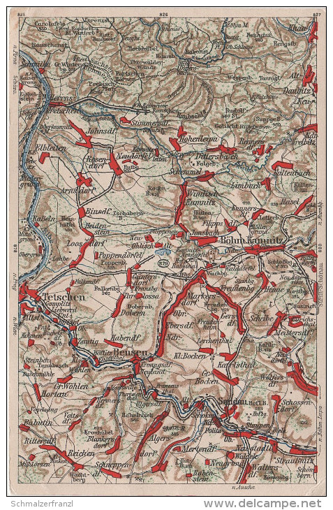 Litho AK Kartographische Wona Karte Blatt 879 Tetschen Windisch Kamnitz Rosendorf Khaa Daubitz Binsdorf Bensen Sandau - Sudeten