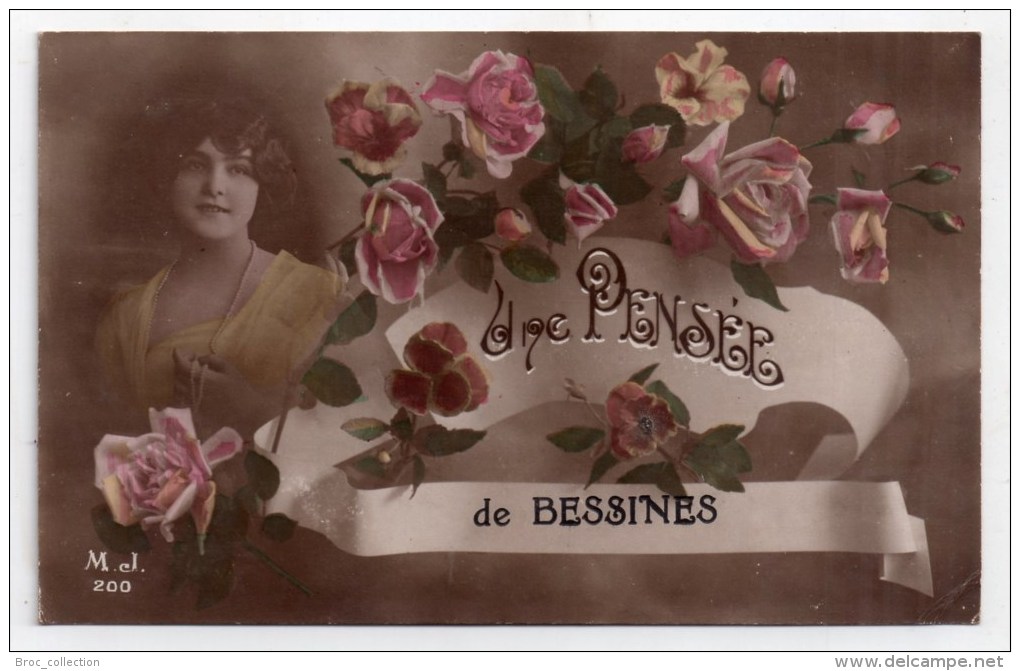 Une Pensée De Bessines (-sur-Gartempe), éd. M. J. N° 200, Femme, Fantaisie, Fleurs, Souvenir - Bessines Sur Gartempe