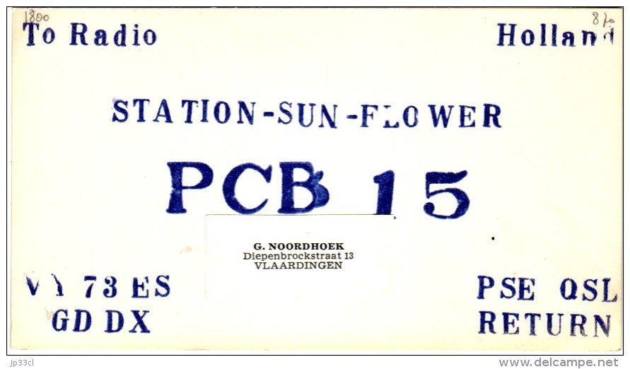 Very Old QSL Card From G. Noordhoek, Diepenbrockstraat, Vlaardingen, Holland - (PCB 15) Year 1970 - CB-Funk