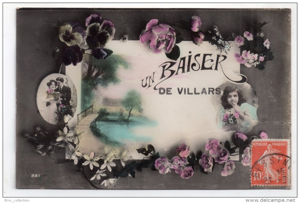 Un Baiser De Villars, Bessines-sur-Gartempe, Villard ?, Fantaisie, Souvenir, Fillette, Couple, Fleurs, Scan Recto-verso - Bessines Sur Gartempe