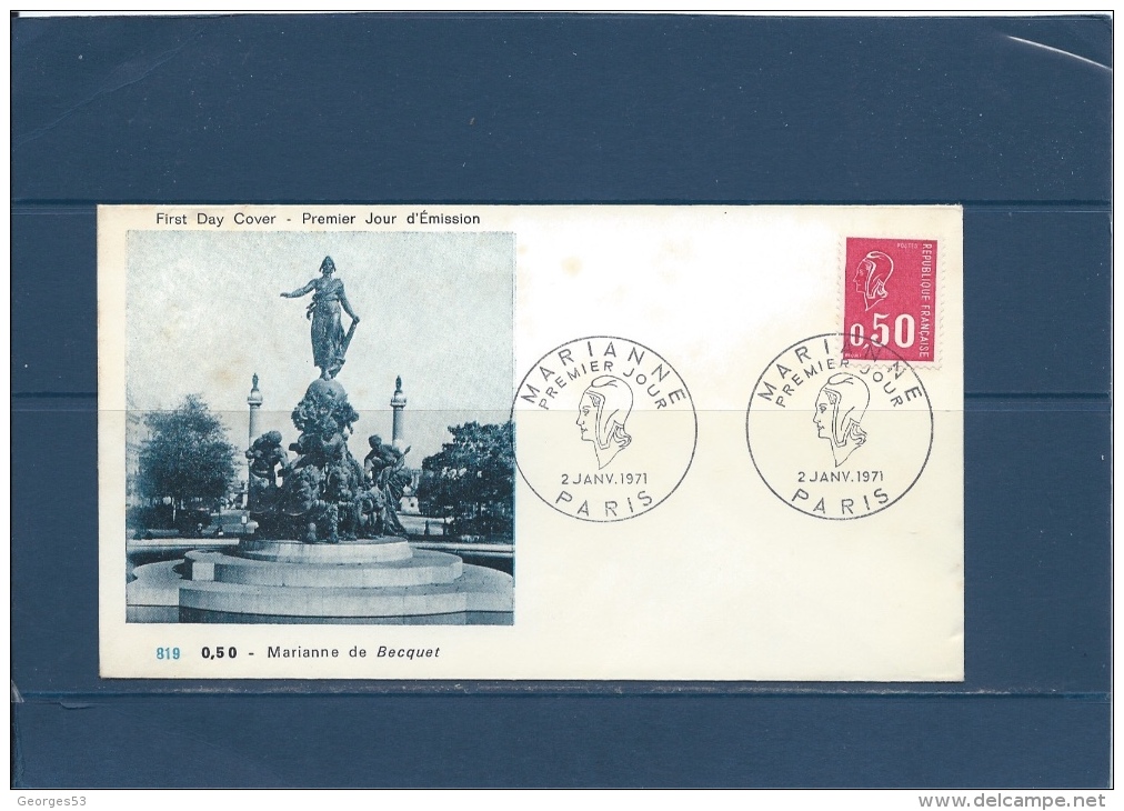 Francecarte Max Enveloppe 1ER JOUR  MARIANNE  PARIS  2/1/71    Val YT : 2,00 € - Non Classés