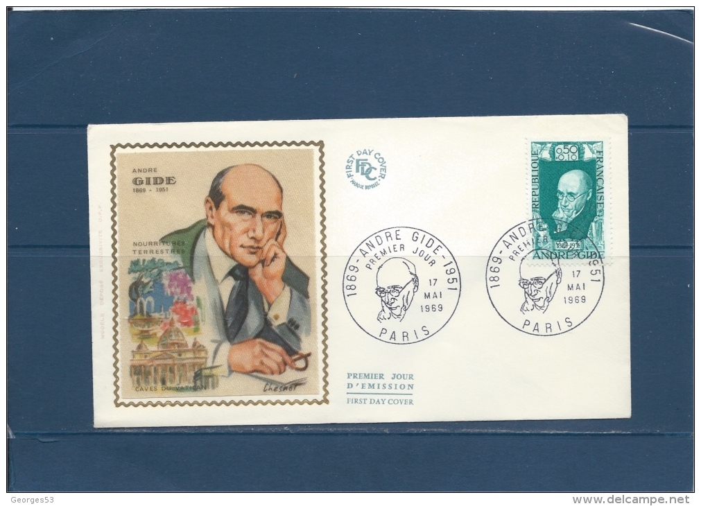 Francecarte Max Enveloppe 1ER JOUR  ANDRE GIDE  PARIS   17/5/69   Val YT :1,80 € - Non Classés