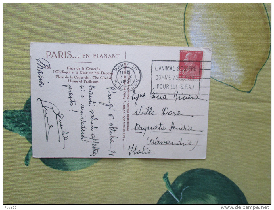 1931 Cartolina B/nero PARIS Affrancata  90 Cent.rouge Marcelin Berthlot Annullo Targhetta L´animal Souffre Commevous.... - Storia Postale