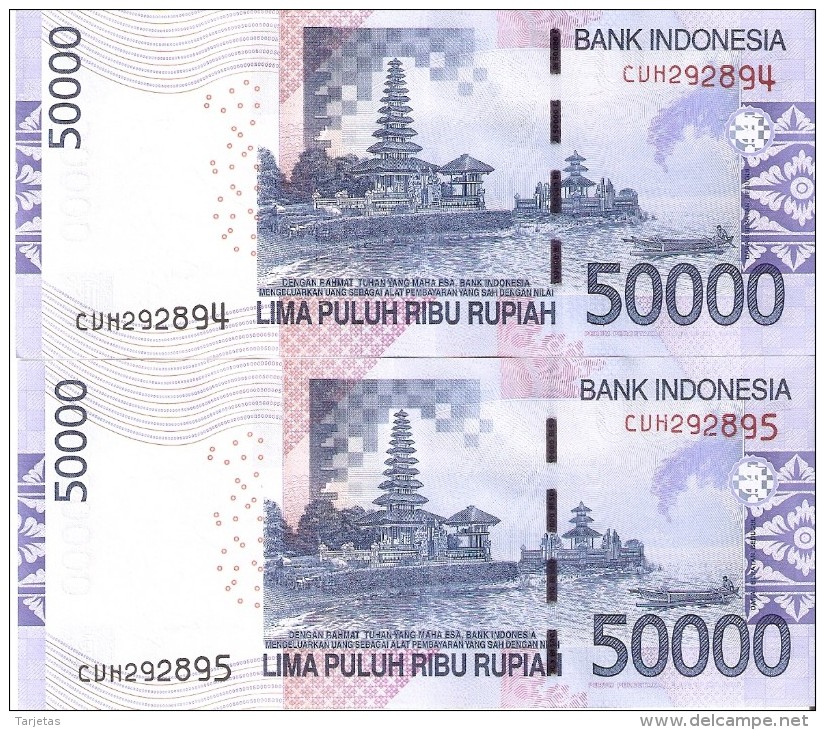 PAREJA CORRELATIVA DE INDONESIA DE 50000 RUPIAH DEL AÑO 2014 CALIDAD EBC (XF)  (BANKNOTE) - Indonésie