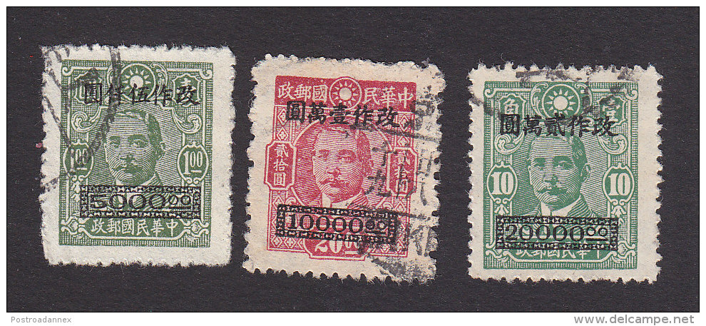 China, Scott #807, 810-811, Used, Dr. Sun Yat-sen Surcharged, Issued 1948 - 1912-1949 Republic