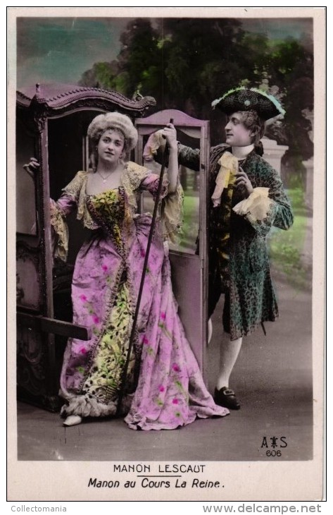 5 Postcards   Opera Manon Lescaut Giacomo Puccini Sergeant Lescaut Treasurer General  Emundo   Real Photo - Opera