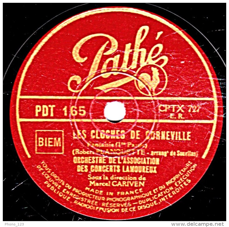 78 Trs - 30 Cm - état TB - ORCHESTRE DES CONCRETS LAMOUREUX -  LES CLOCHES DE CORNEVILLE Fantaisie 1re Parie Et Fin - 78 T - Disques Pour Gramophone