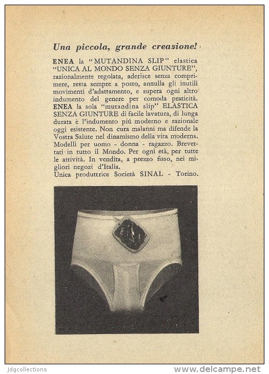 # SLIP ENEA SINAL TORINO 1950s Advert Pubblicità Publicitè Reklame Underclothes Lingerie Ropa Intima Unterkleidun - 1940-1970 ...