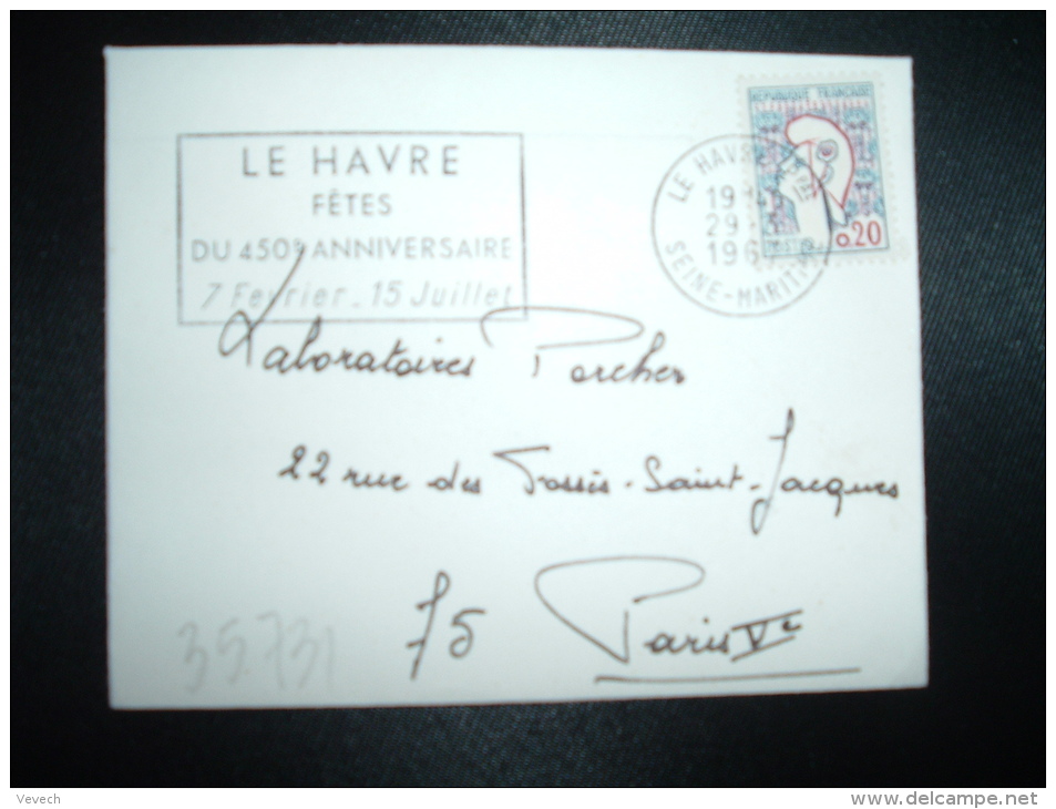 LETTRE MIGNONNETTE TP MARIANNE DE COCTEAU 0,20 OBL.MEC.29-3-1967 LE HAVRE PPAL (76) FETES DU 450e ANNIVERSAIRE - 1961 Marianne Of Cocteau