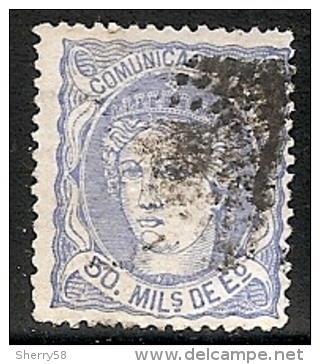 1870-ED. 107  GOB. PROVISIONAL. EFIGIE ALEGÓRICA DE ESPAÑA- 50 MILESIMAS ULTRAMAR-USADO ROMBO DE PUNTOS - Oblitérés