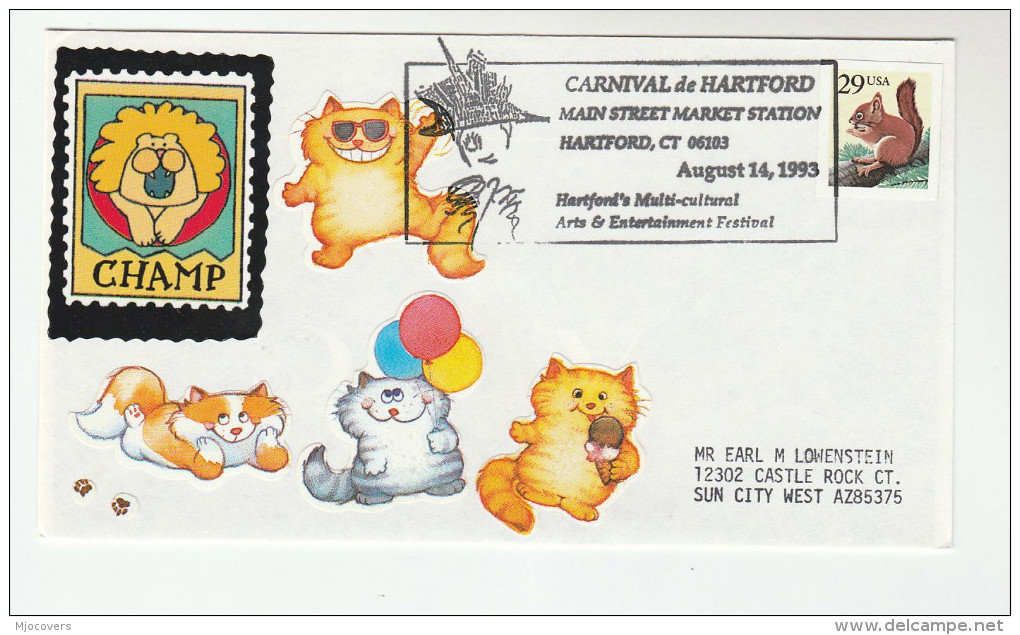 1993 Hartford Cr MULTI CULTURAL ARTS FESTIVAL CARNIVAL  Event  COVER Usa Cat Label Squirrel Stamps - Carnaval