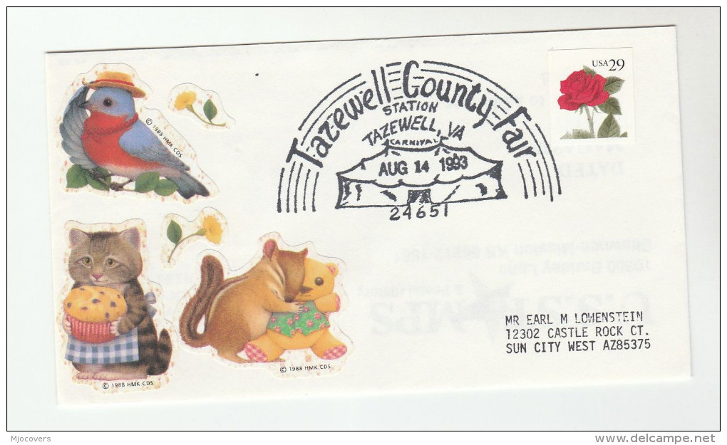 TAZEWELL FAIR USA EVENT COVER CATS Label ROSE Stamps  Cat Flower - Chats Domestiques