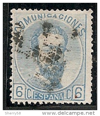 1872-ED. 119 REEINADO DE AMADEO I - EFIGIE DE AMADEO I - 6 CENT. AZUL-USADO ROMBO DE PUNTOS - Usati