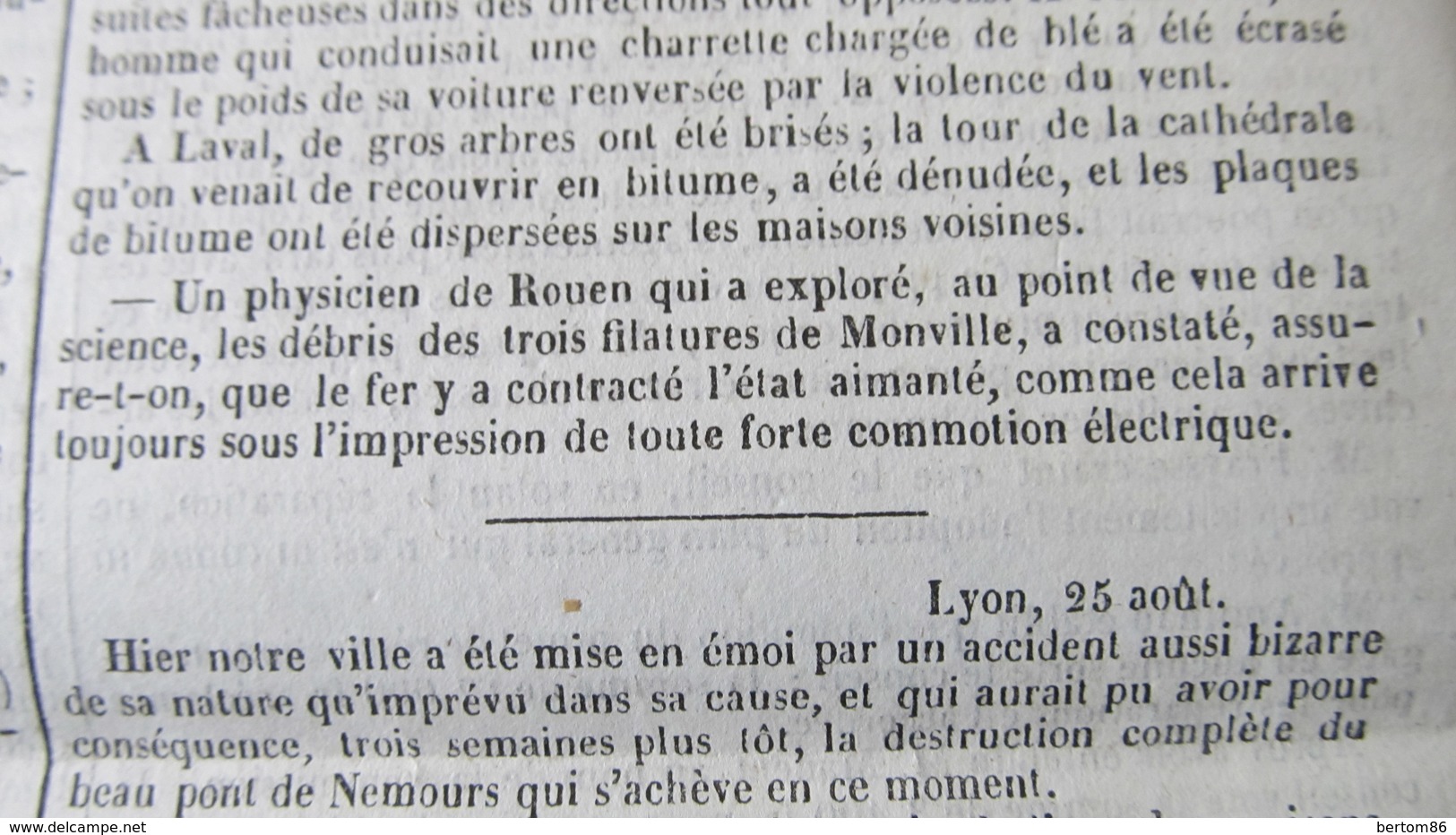 MONTVILLE - CATASTROPHE D'AOUT 1845 ( TORNADE ) - FILATURE DE M. PICOT-DESCHAMPS - JOURNAL DE TOULOUSE -1845. - 1800 - 1849