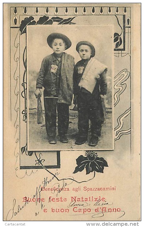 BENEFICENZA PER GLI SPAZZACAMINI. RITRATTO DI BIMBI SPAZZACAMINI PER LA CARTOLINA DI AUGURI NATALIZI - INSOLITA - 1904 - Andere & Zonder Classificatie