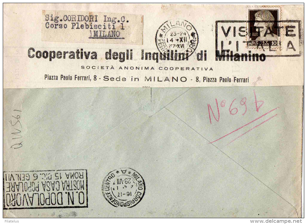 BUSTA POSTALE PUBBLICITARIA-BUSTO ARSIZIO-2-1-1929-MANIFATTURA TOSI X COTONIFICIO A MILANO - Storia Postale