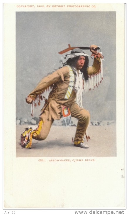 Ojibwa Tribe Arrowmaker, Native American Indian, Detroit Photographic Co. 1903 Vintage Postcard - Native Americans