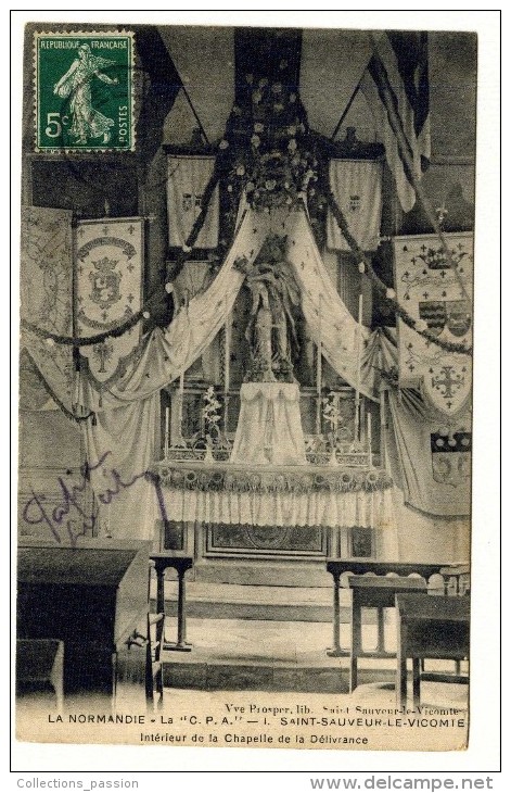 Cp , 50 , SAINT SAUVEUR LE VICOMTE , Interieur De La Chapelle De La DELIVRANCE , Voyagée - Saint Sauveur Le Vicomte