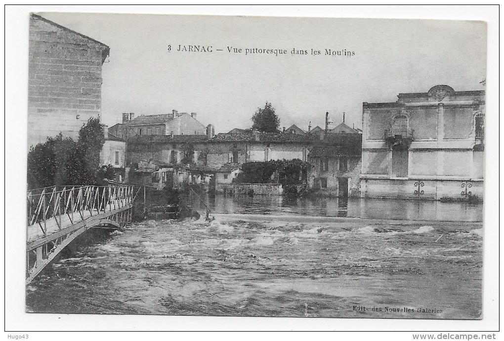 JARNAC EN 1917 - N° 3 - VUE PITTORESQUE DANS LES MOULINS AVEC PERSONNAGES SUR PONT - CPA  VOYAGEE - Jarnac