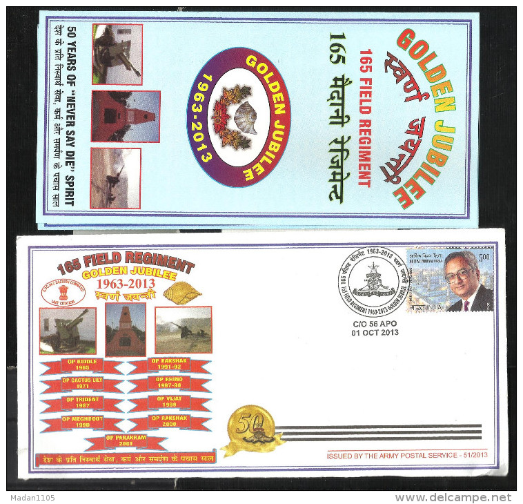 INDIA, 2013, ARMY POSTAL SERVICE COVER WITH FOLDER, 165 Field Regiment, Golden Jubilee, Birla,  Militaria - Covers & Documents