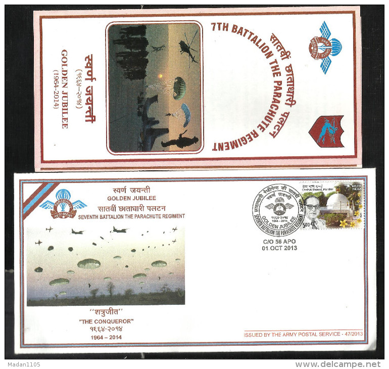 INDIA, 2013, ARMY POSTAL SERVICE COVER WITH FOLDER, 7th Battalion Of The Parachute Regiment, The Conqueror,  Militaria - Covers & Documents