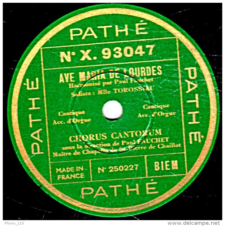 78 Trs - 30 Cm - état TB - CHORUS CANTORUM - AVE MARIA DE LOURDES - PARCE DOMINE - 78 T - Disques Pour Gramophone