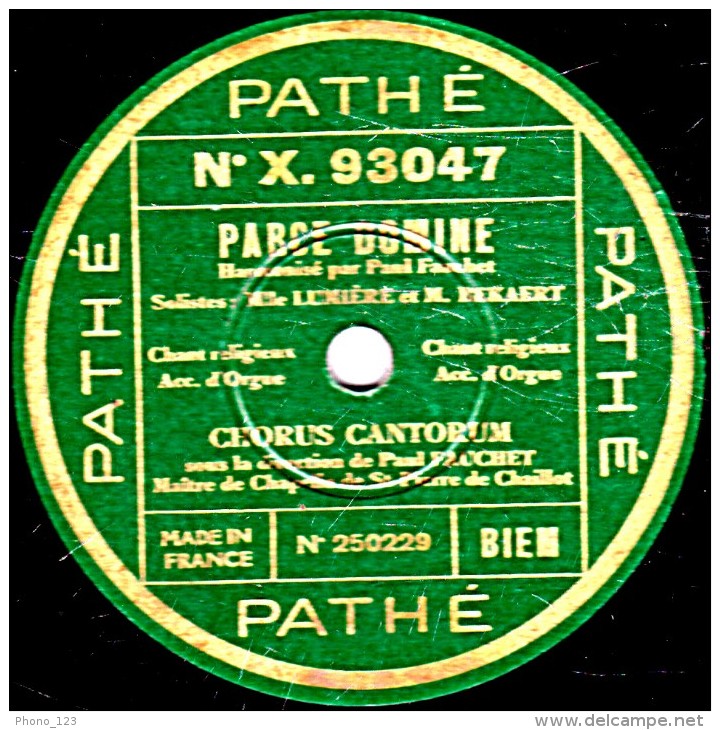 78 Trs - 30 Cm - état TB - CHORUS CANTORUM - AVE MARIA DE LOURDES - PARCE DOMINE - 78 T - Disques Pour Gramophone