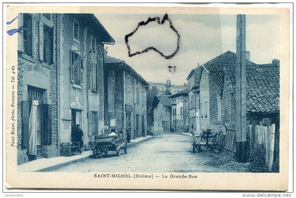 - SAINT-MICHEL - ( Drôme ), La Grande Rue, Rare, Automobiles, Charrue, Photo Paul Boyer, Romans, Non écrite, TBE, Scans - Autres & Non Classés