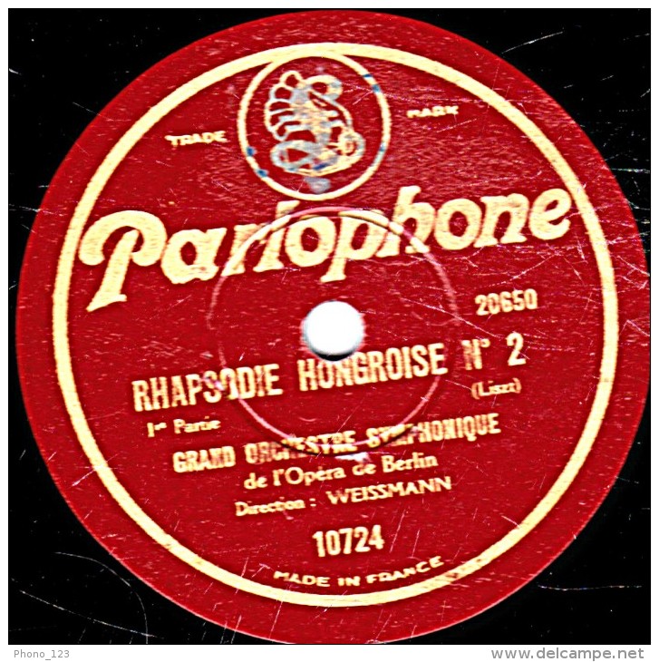 78 Trs - 30 Cm - état B - GRAND ORCH. SYMPHONIQUE DE BERLIN - RHAPSODIE HONGROISE N°E 1re Et 2e Parties - 78 T - Disques Pour Gramophone
