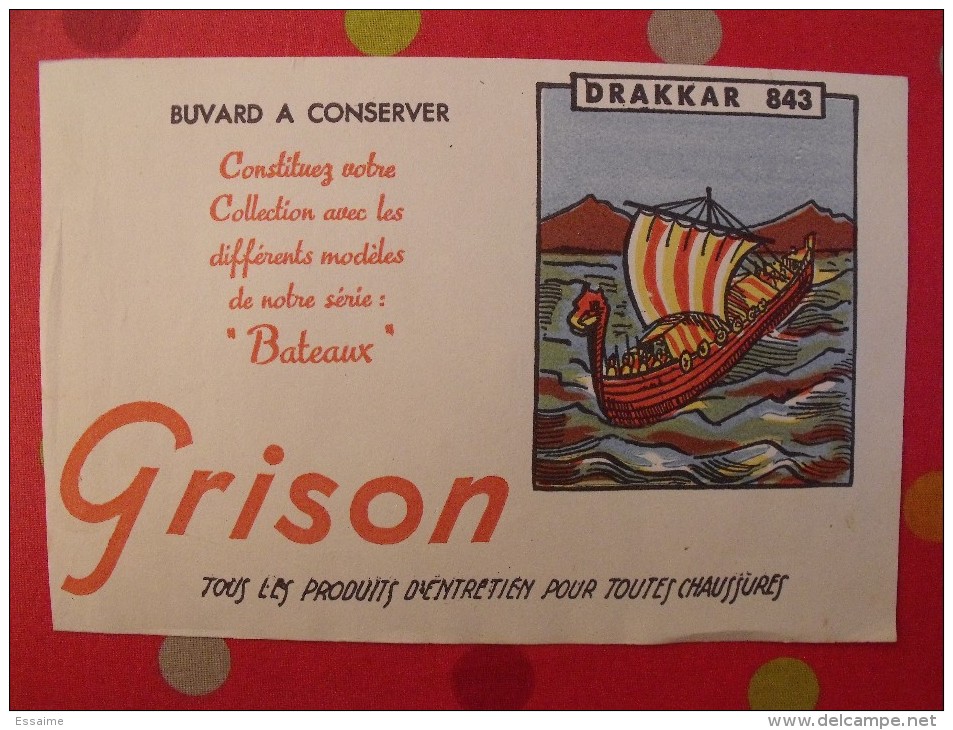 Buvard Produits D'entretien Pour Chaussures Grison. Drakkar 843. Vers 1950. Illustré - G