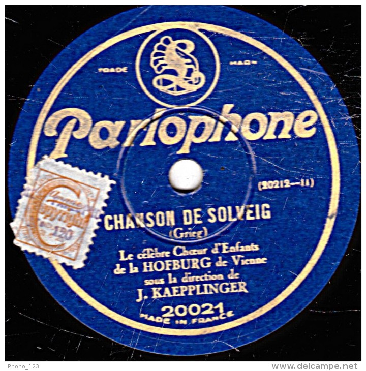 78 Trs - 30 Cm - état B -  Choeur D'Enfants - CHANSON DE SOLVEIG - FREUDE, KONIGIN DER WEISEN - 78 T - Disques Pour Gramophone